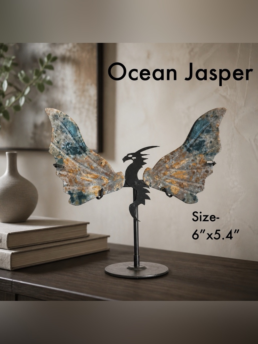 Ocean Jasper Winged Dragon w/Stand - Crystal - Stone
